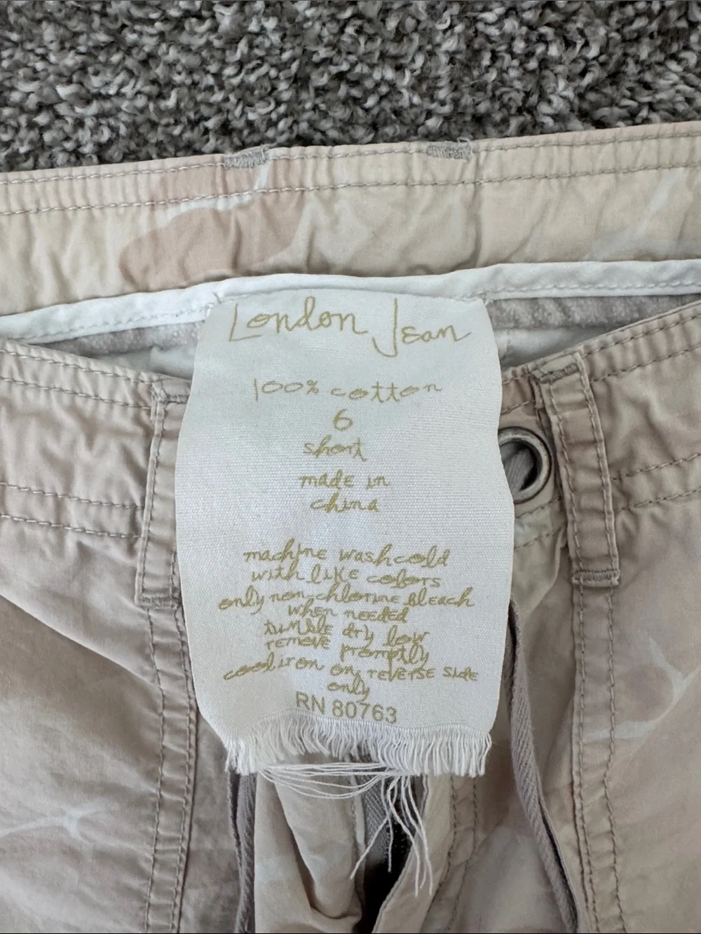 London Jean Beige Camo Drawstring Cargo Pants